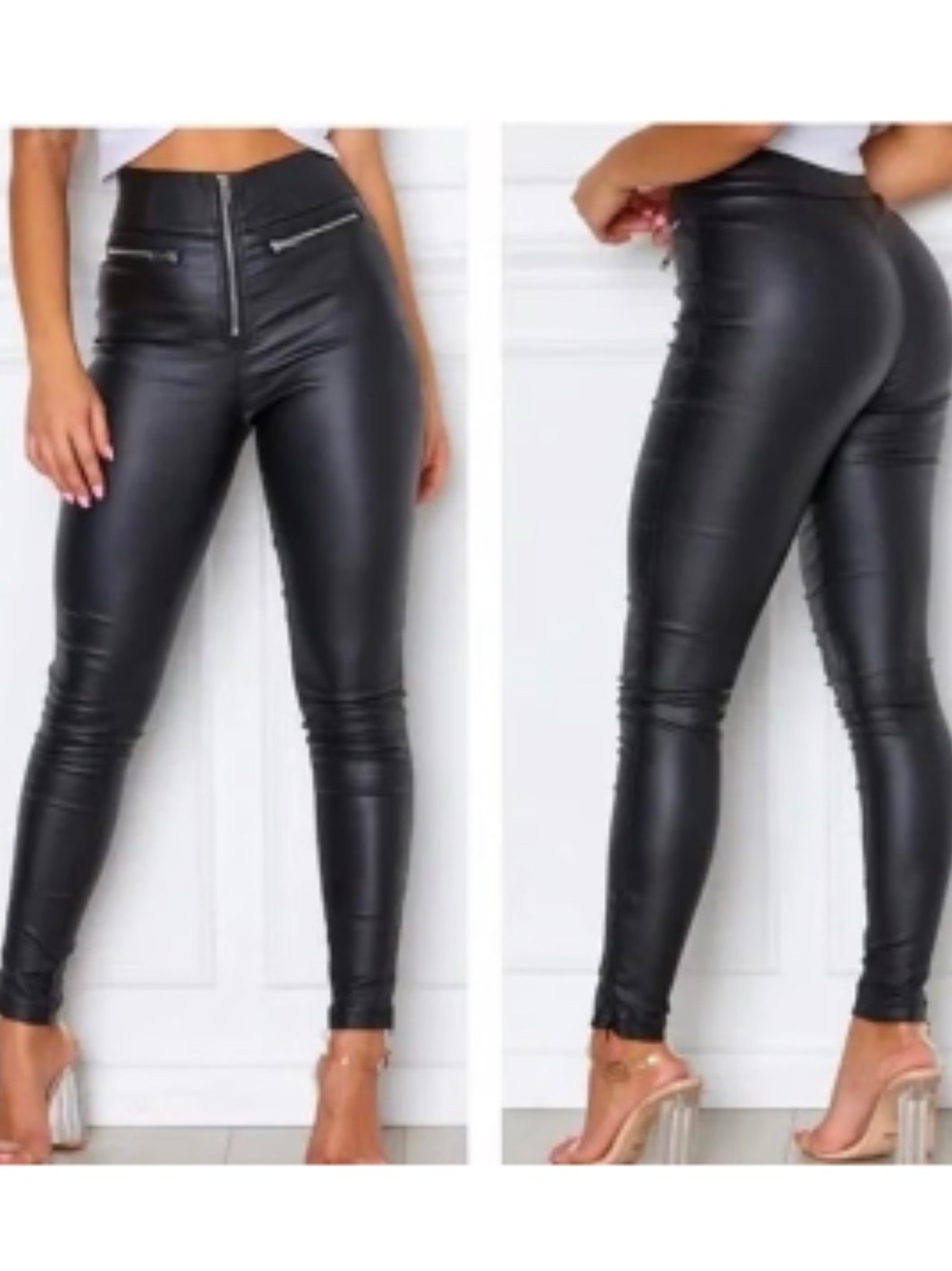 White Fox Boutique High-Waist Black Faux Leather Skinny Pants Small Night Out
